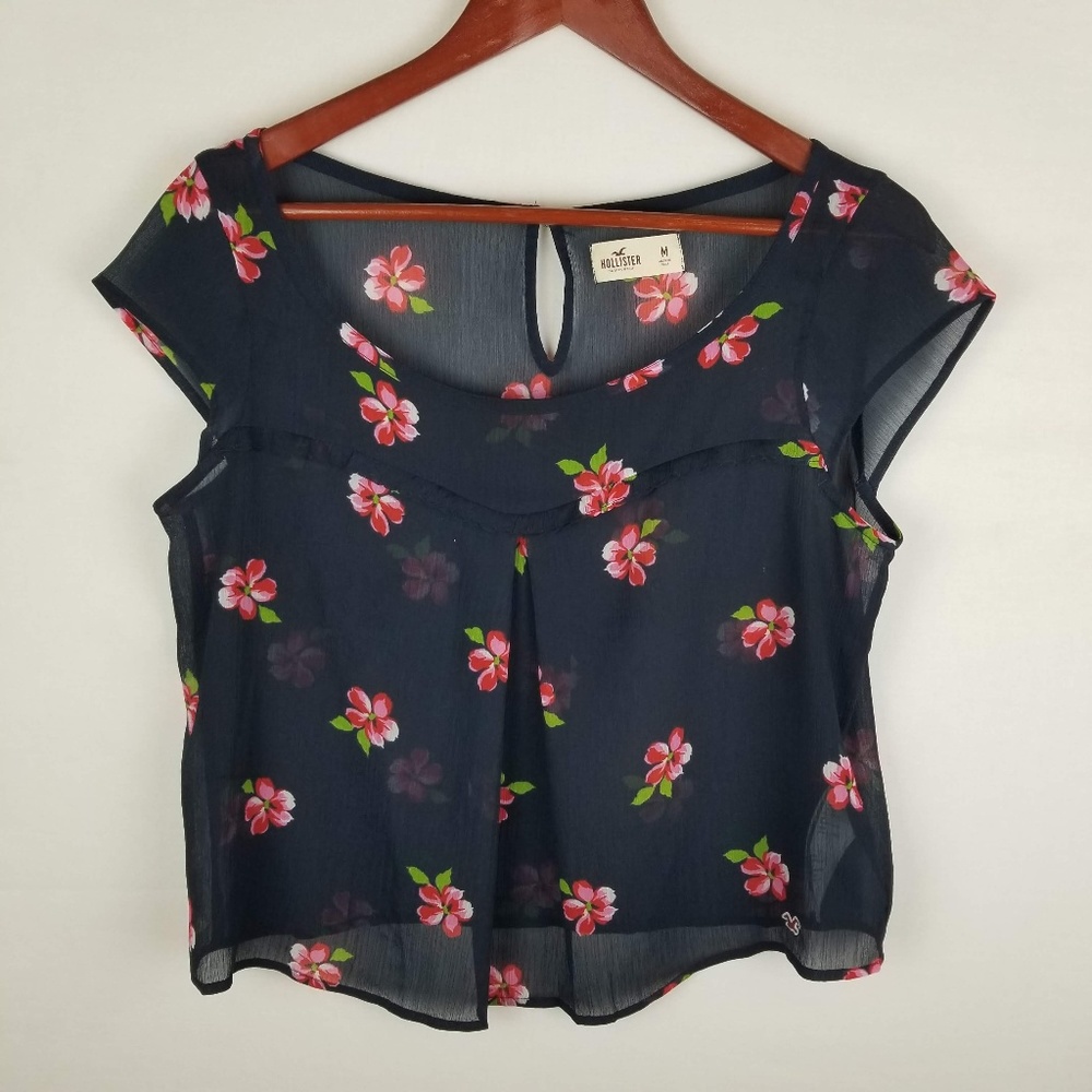 Hollister Blue Floral Sheer Top Size M